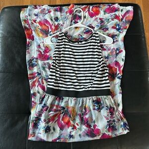 Xhilaration Black & White Striped Top with Multicolor Floral Maxi Skirt